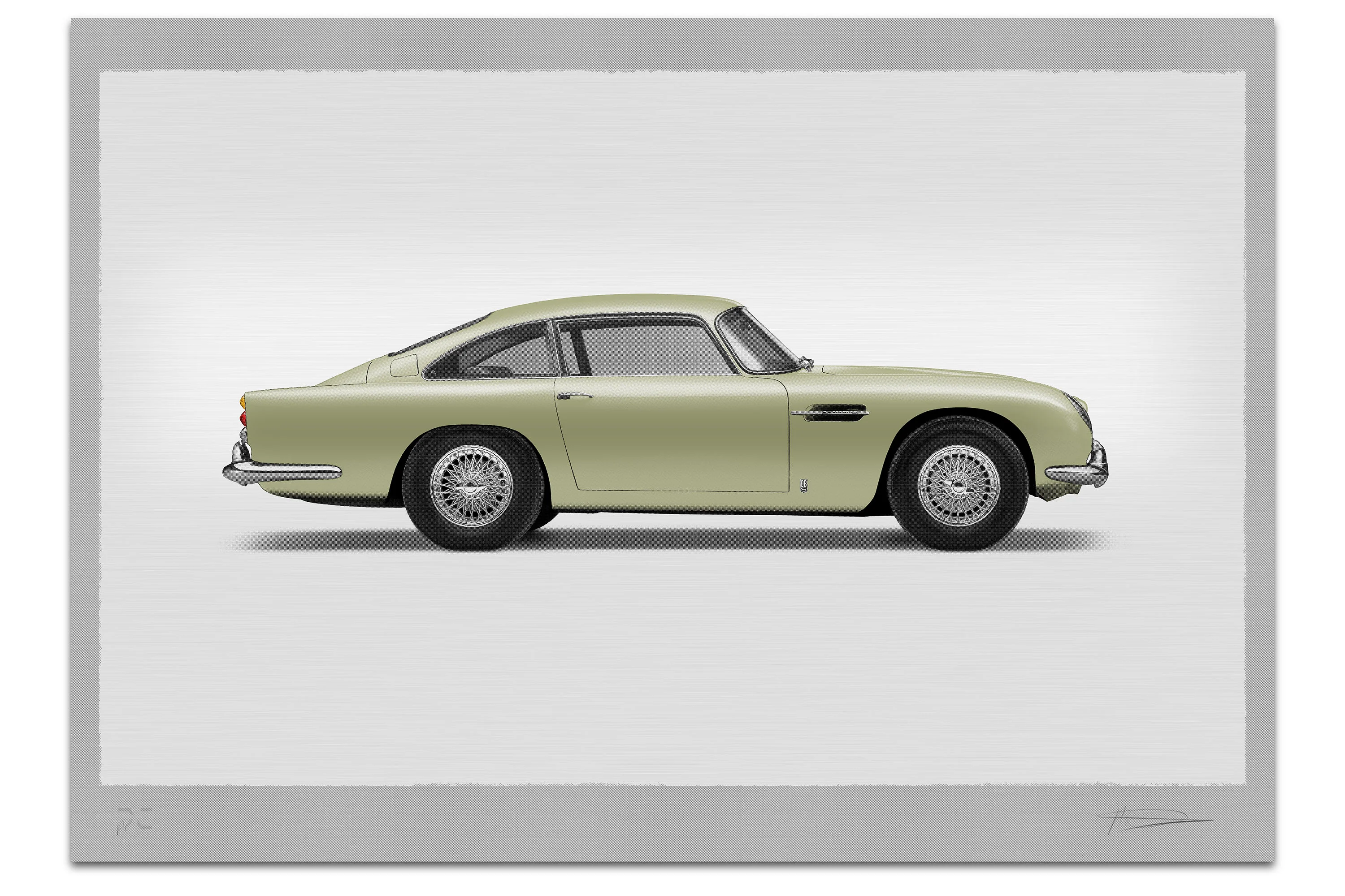 Aston Martin DB5 Vantage - 100cm Large Half Tone Flat Bed Print - Side View - Image 5