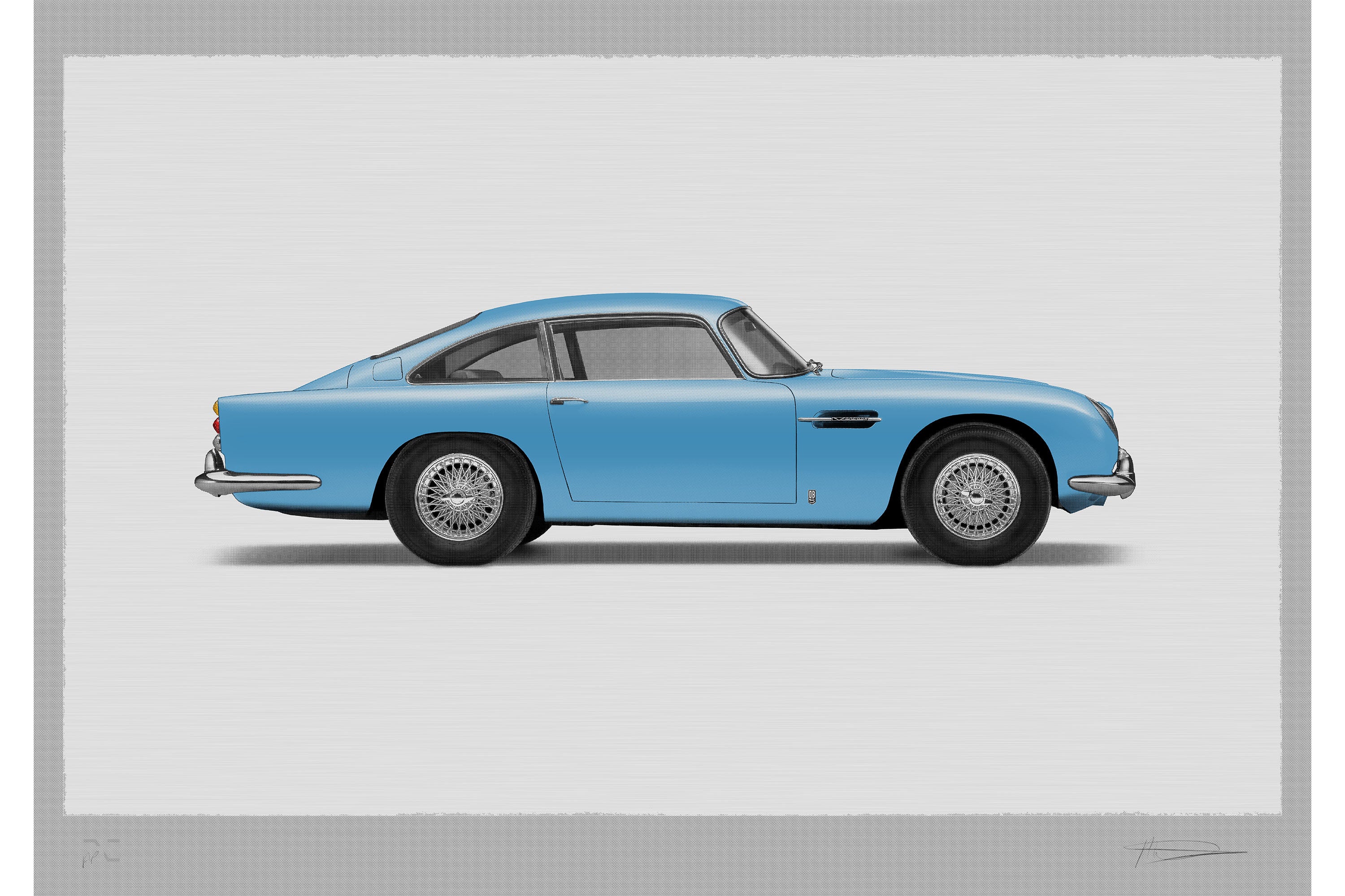 Aston Martin DB5 Vantage - 150cm Half Tone Flat Bed Print - Side View - Image 3
