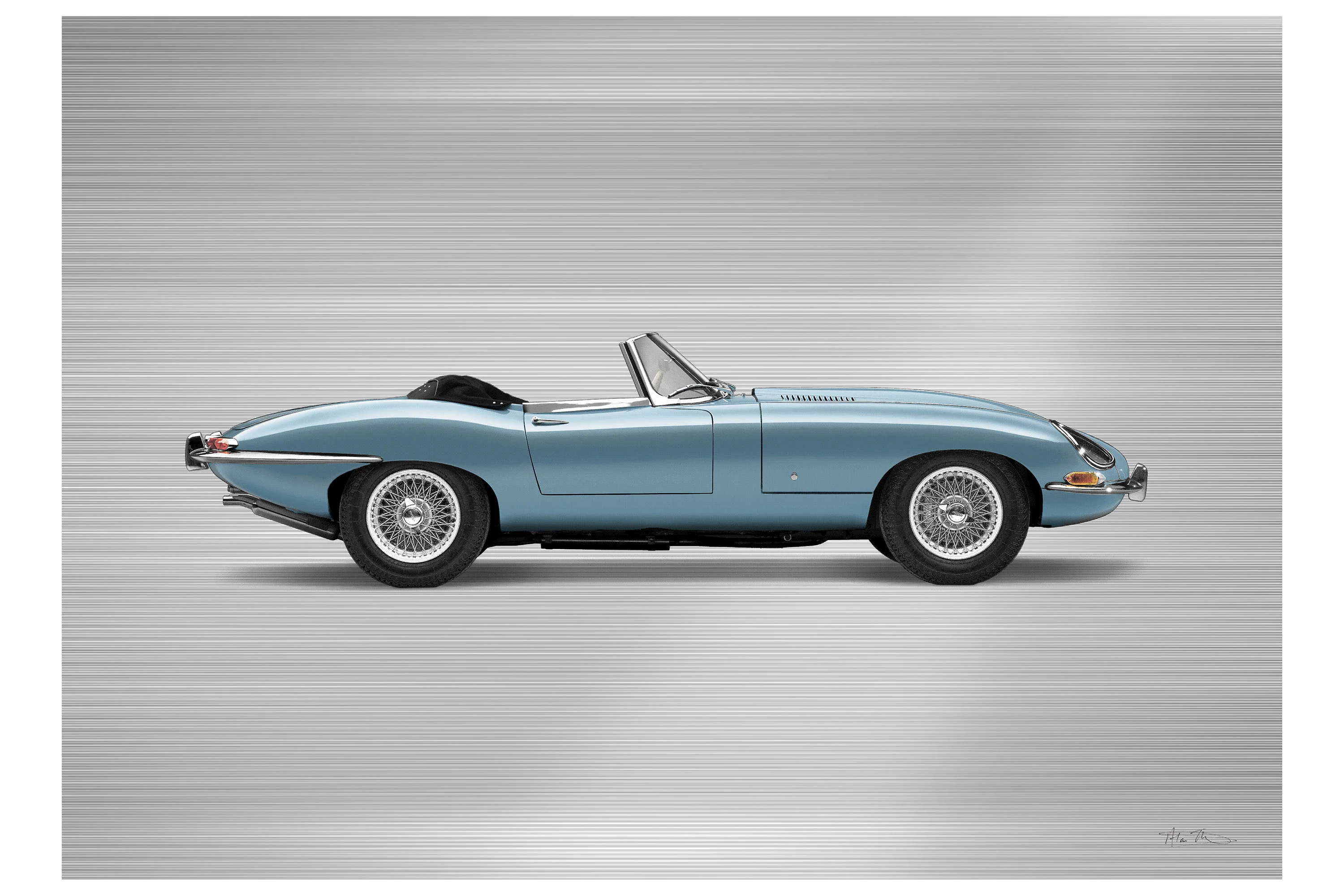 Jaguar E-type Series 1 Roadster - 85cm Half Tone Flat Bed Print - Side View