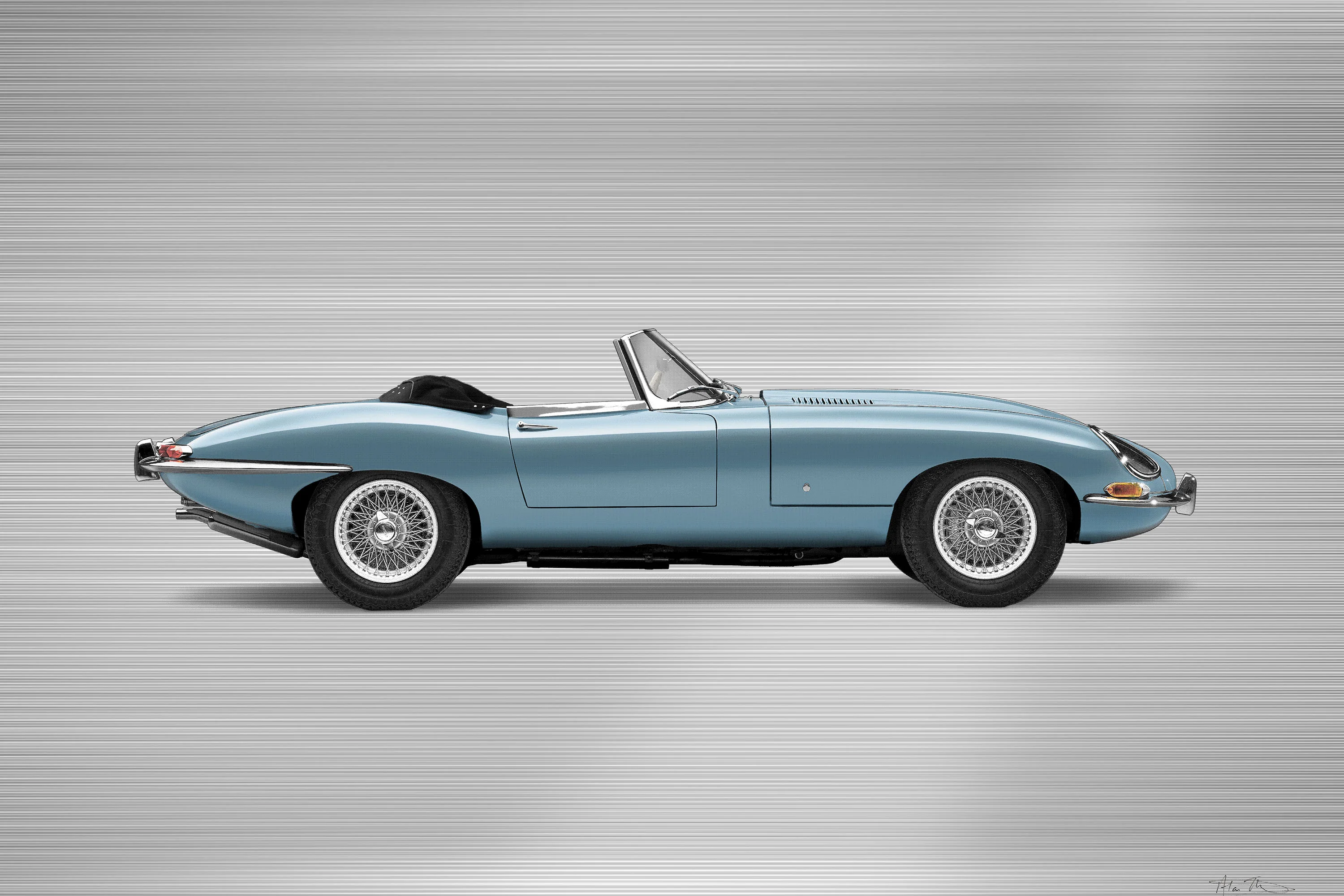 Jaguar E-type Series 1 Roadster - 85cm Half Tone Flat Bed Print - Side View - Image 2