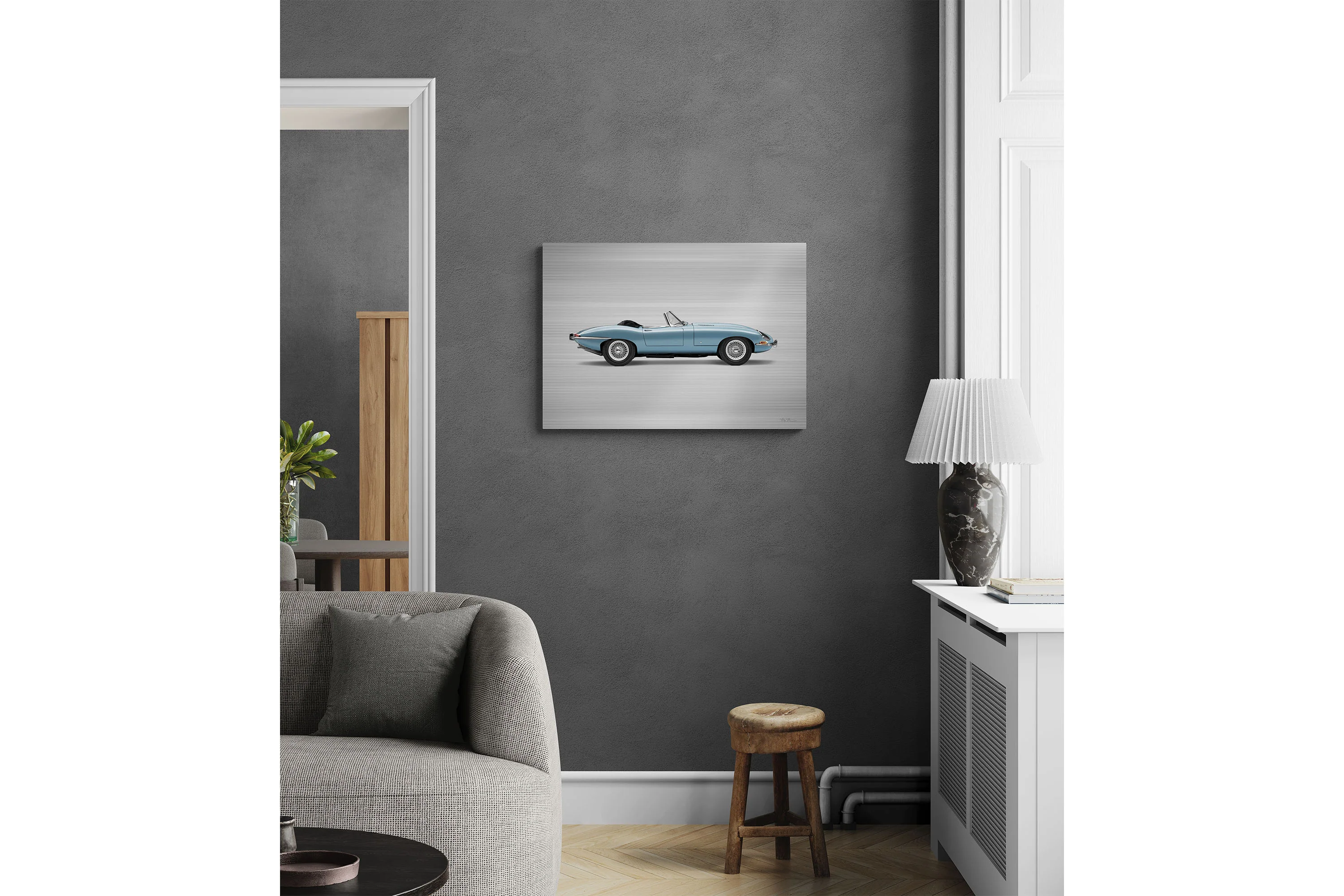Jaguar E-type Series 1 Roadster - 85cm Half Tone Flat Bed Print - Side View - Image 5
