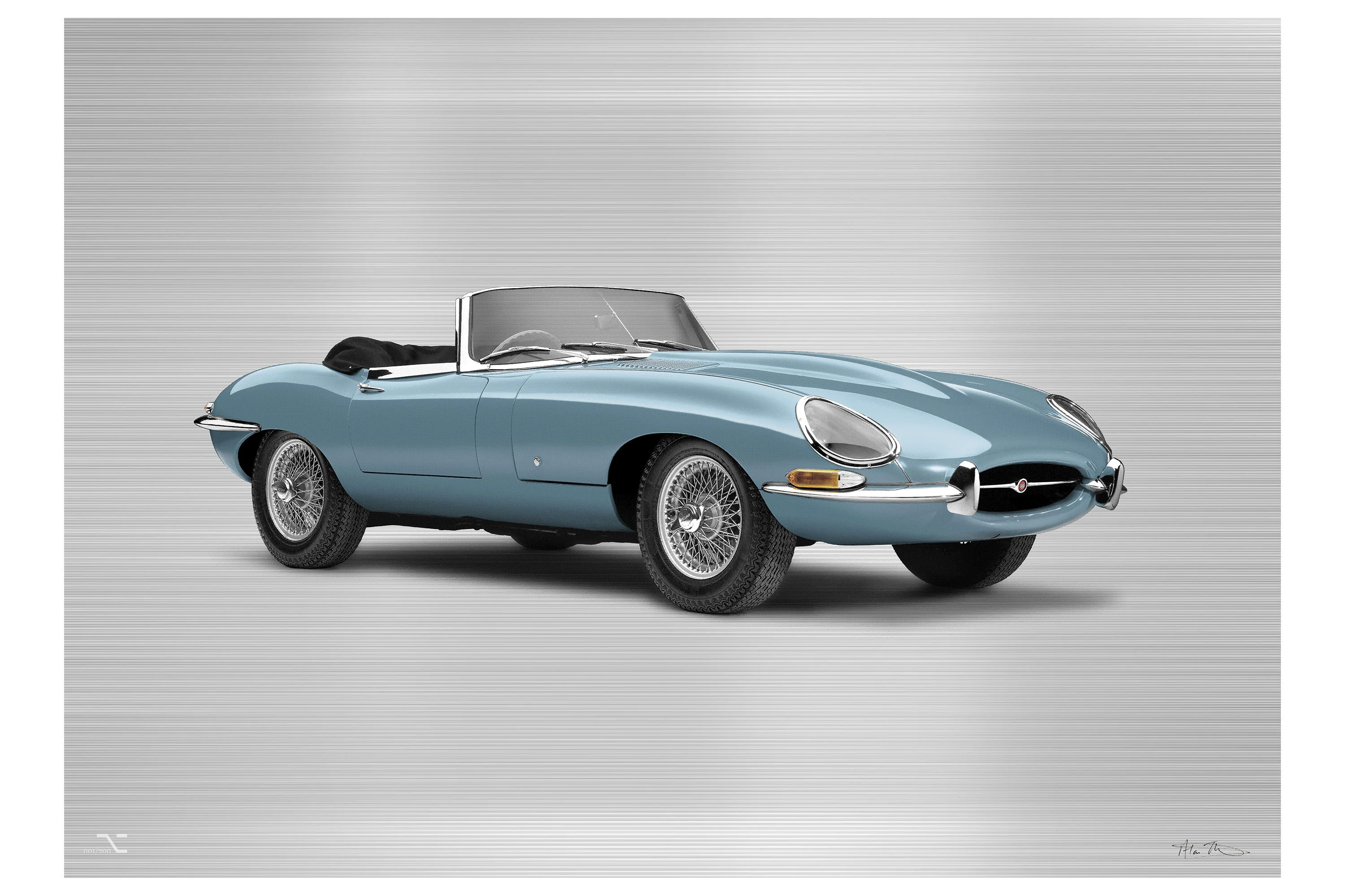 Jaguar E-type Series 1 Roadster - 85cm Half Tone Flat Bed Print - Three Quarter View