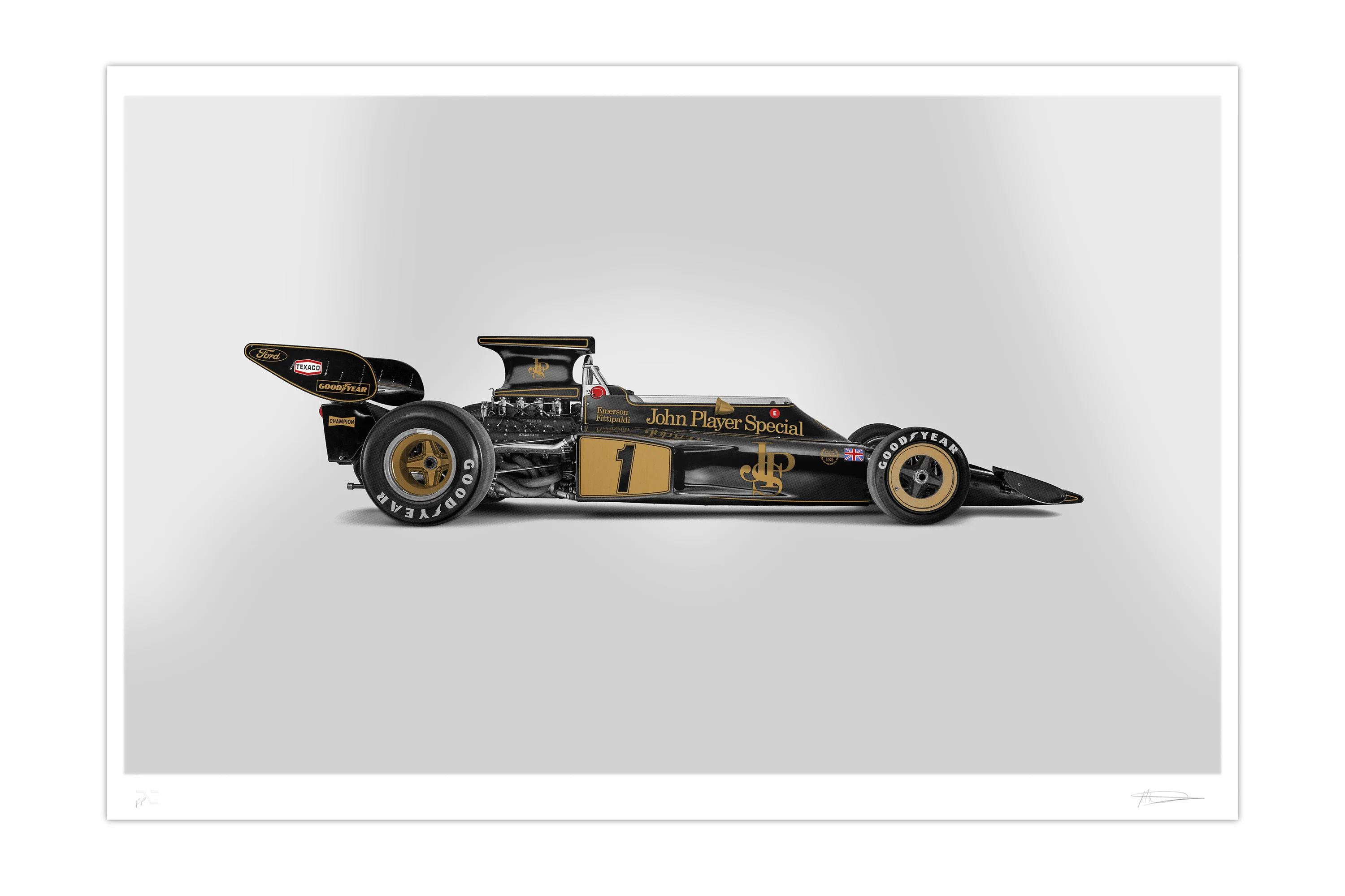 Lotus 72D - Art Screen Print - Emerson Fittipaldi Signed - Gold Leaf Edition of 50