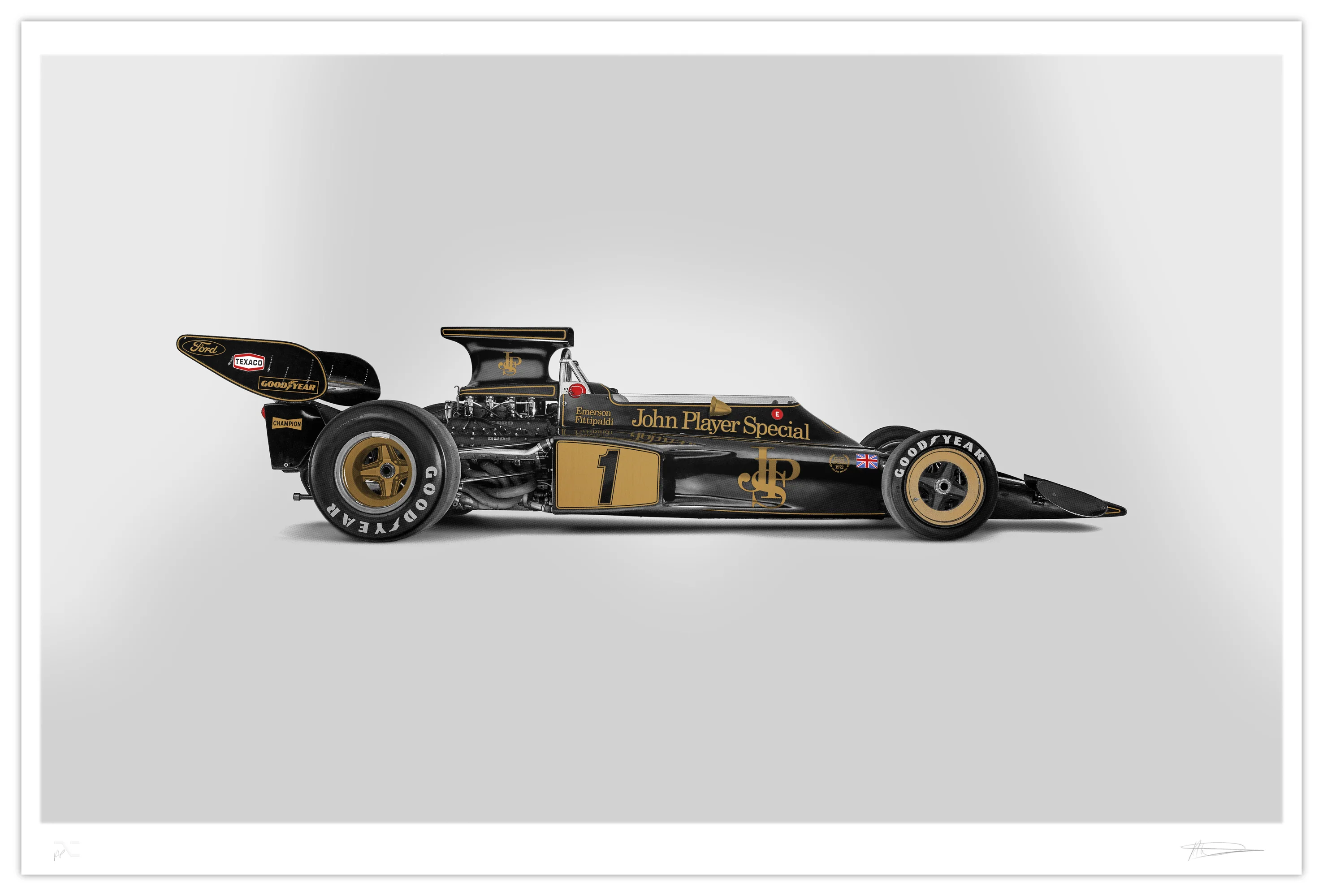 Lotus 72D - Art Screen Print - Emerson Fittipaldi Signed - Gold Leaf Edition of 50 - Image 4
